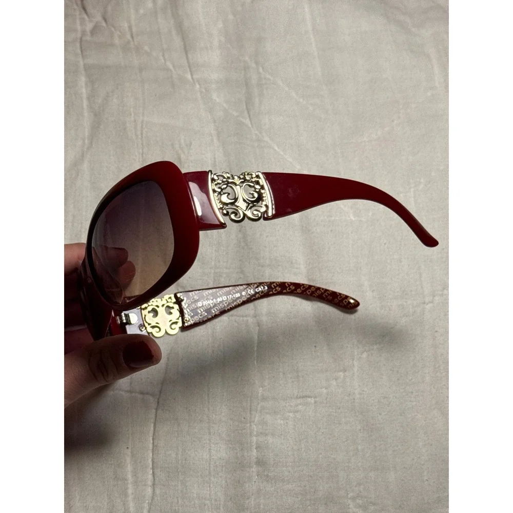 Mispecs Italy Design Red Oversized Sunglasses Gold Filigree Y2K Maroon 2000s